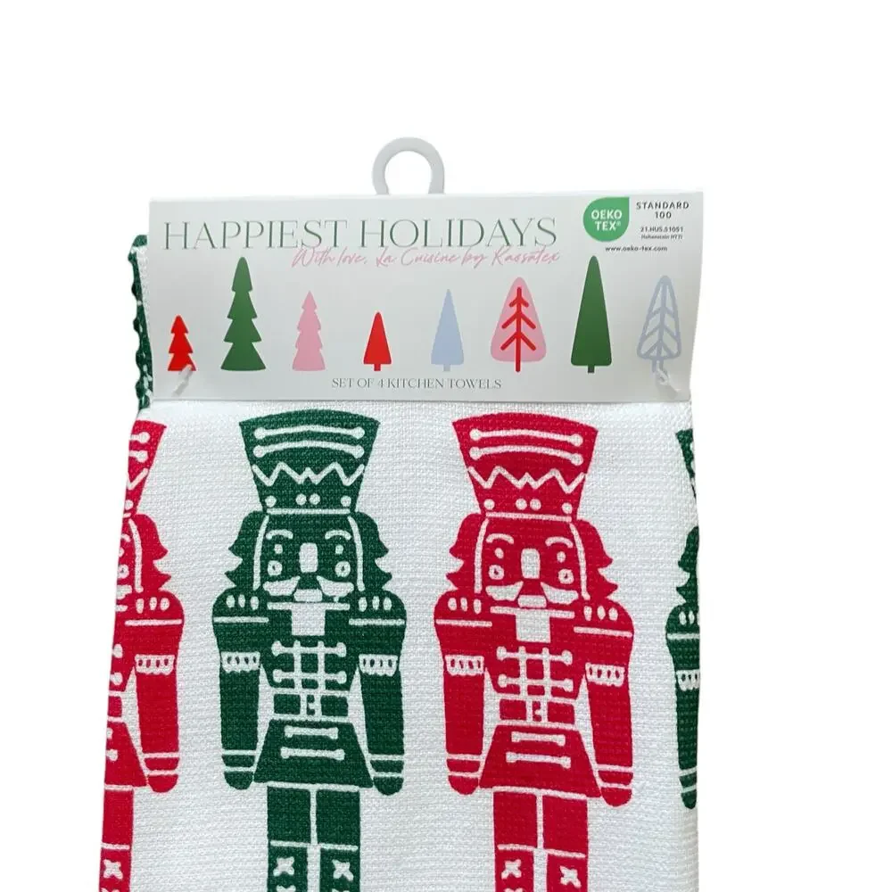 La Cuisine Christmas NUTCRACKER Kitchen Towels Set of 4 HOLIDAY Green Red White